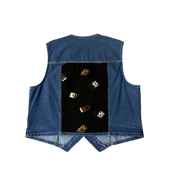 Stonebridge Denim Vest Womens XL Purse Print Western Button Front Used - Picture 2 of 16